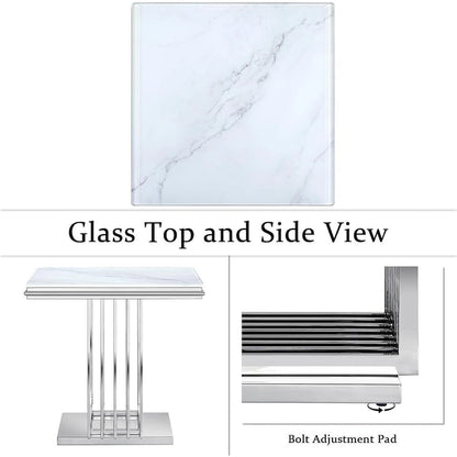 Luxurious Silver and Glass End Table with 24 inch Square Top and Stainless Steel Base
