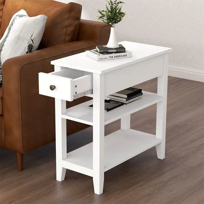 Narrow End Table with Drawer and Shelf - 11.22D x 23.62W x 24.02H