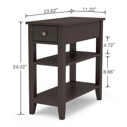 Narrow End Table with Drawer and Shelf - 11.22D x 23.62W x 24.02H