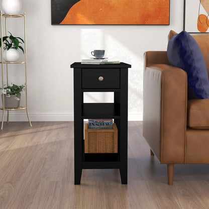 Narrow End Table with Drawer and Shelf - 11.22D x 23.62W x 24.02H