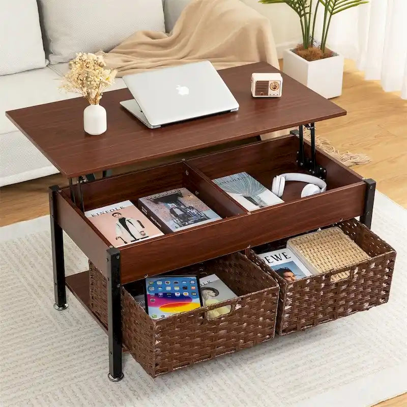 Metal Coffee Table with a Lifting Table and Hidden Storage Space