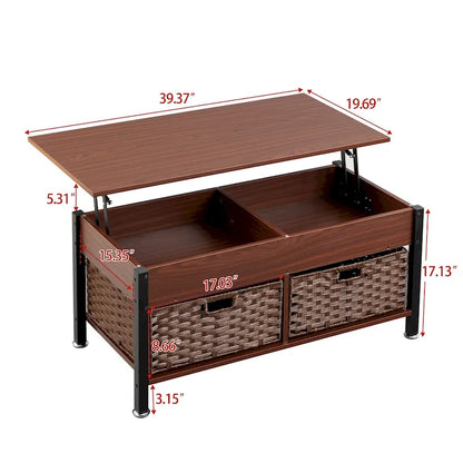 Metal Coffee Table with a Lifting Table and Hidden Storage Space
