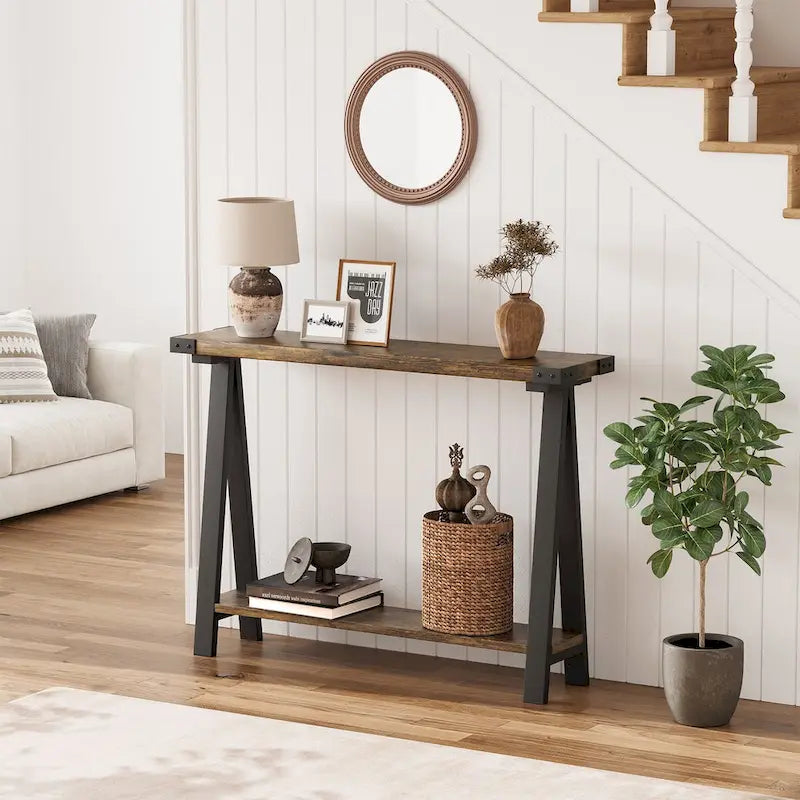 2-Tier Sofa Table, Entryway Table with Storage Shelf