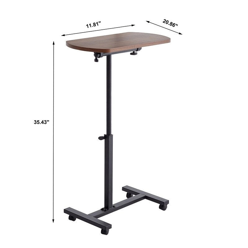 Mieres C-Shaped End Table, Couch Table with Metal Frame and Height Adjustable Mobile 360 Degree Flip Swivel Table