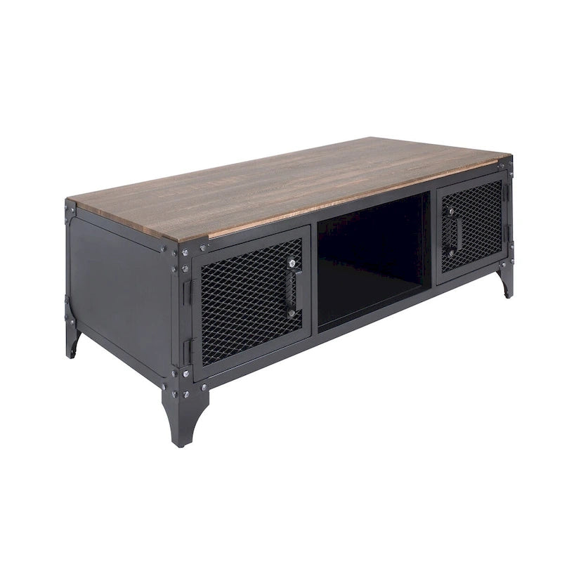 Conner Rustic Dark Walnut Steel 2-Piece Storage Coffee and End Table Set by Furniture of America