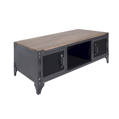 Conner Rustic Dark Walnut Steel 2-Piece Storage Coffee and End Table Set by Furniture of America