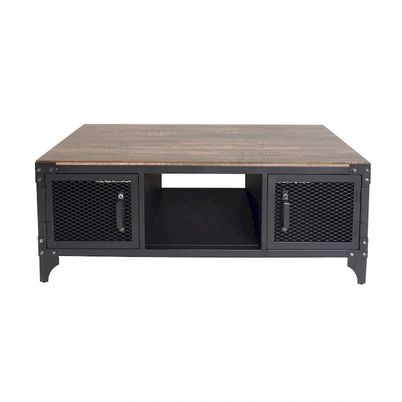 Conner Rustic Dark Walnut Steel 2-Piece Storage Coffee and End Table Set by Furniture of America
