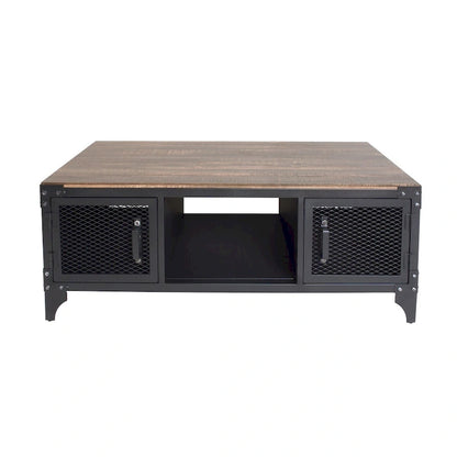 Conner Rustic Dark Walnut Steel 2-Piece Storage Coffee and End Table Set by Furniture of America
