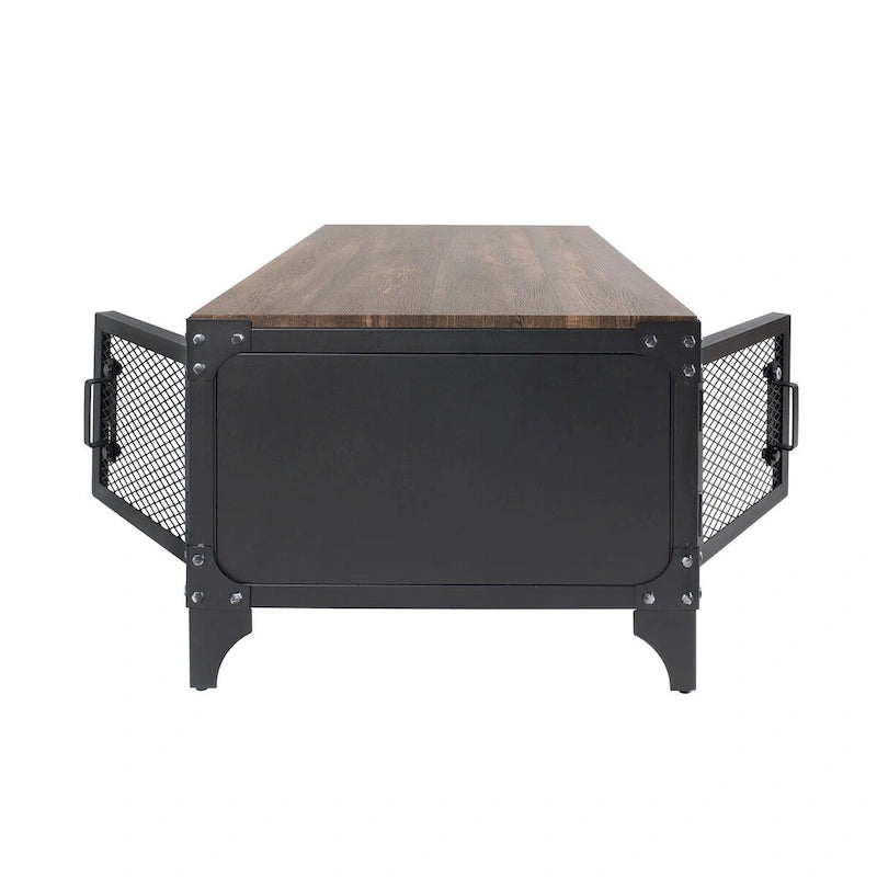 Conner Rustic Dark Walnut Steel 2-Piece Storage Coffee and End Table Set by Furniture of America