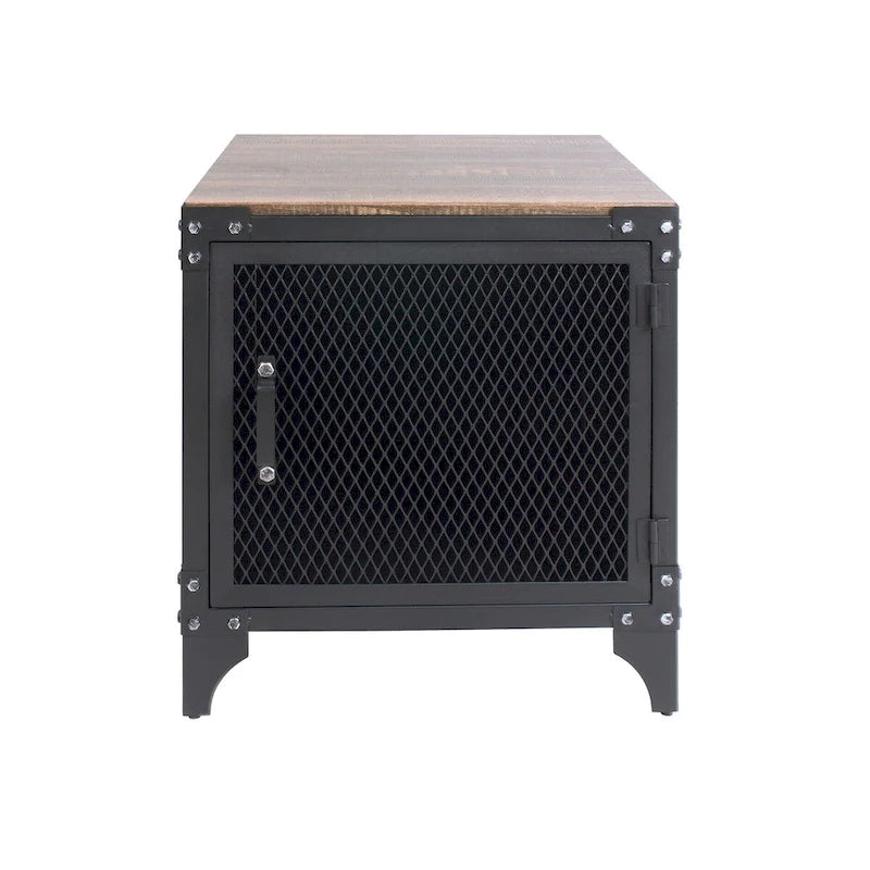 Conner Rustic Dark Walnut Steel 2-Piece Storage Coffee and End Table Set by Furniture of America