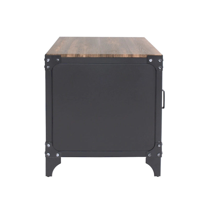 Conner Rustic Dark Walnut Steel 2-Piece Storage Coffee and End Table Set by Furniture of America