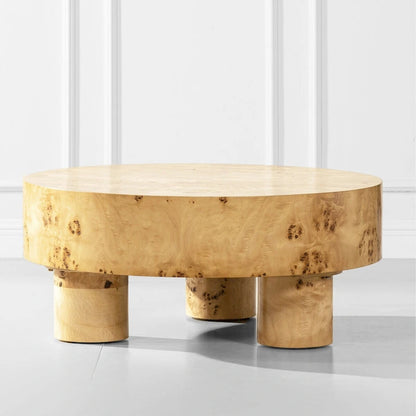 Nebula 35.5 Burl Wood Round Coffee Table with Pillar Legs