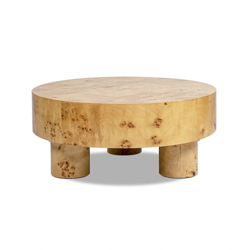 Nebula 35.5 Burl Wood Round Coffee Table with Pillar Legs