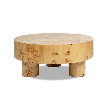 Nebula 35.5 Burl Wood Round Coffee Table with Pillar Legs