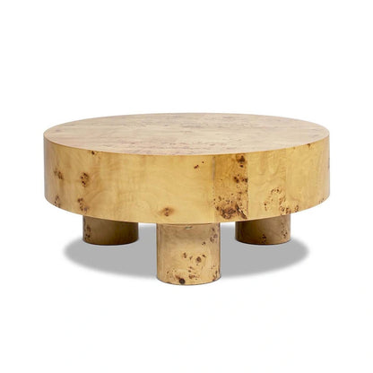 Nebula 35.5 Burl Wood Round Coffee Table with Pillar Legs