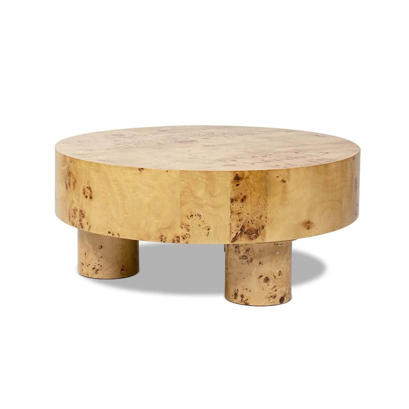 Nebula 35.5 Burl Wood Round Coffee Table with Pillar Legs