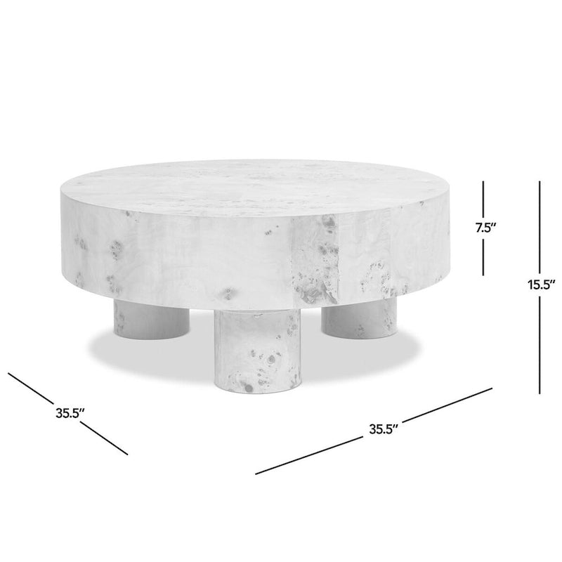 Nebula 35.5 Burl Wood Round Coffee Table with Pillar Legs