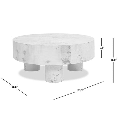 Nebula 35.5 Burl Wood Round Coffee Table with Pillar Legs