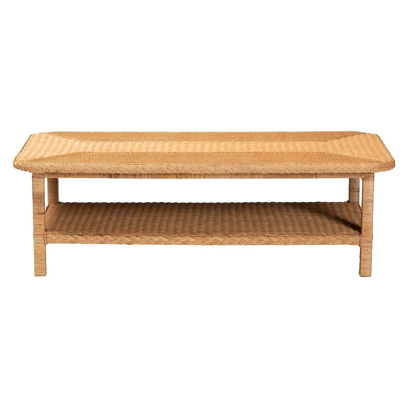 Minahasa Bohemian Light Honey Braided Rattan Coffee Table