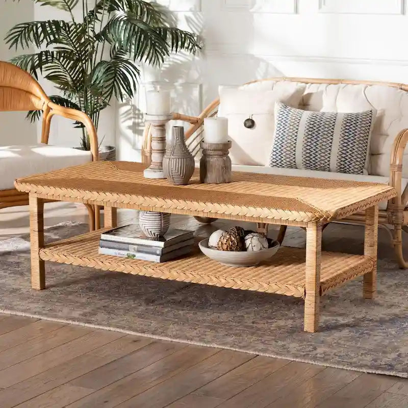 Minahasa Bohemian Light Honey Braided Rattan Coffee Table