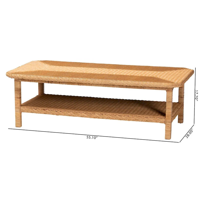 Minahasa Bohemian Light Honey Braided Rattan Coffee Table