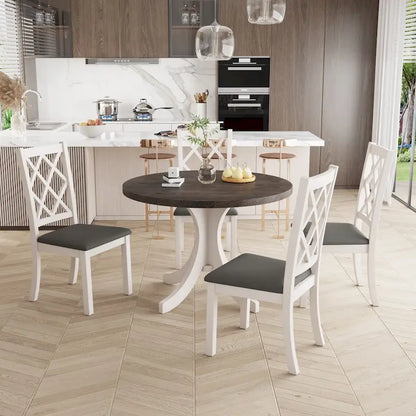 5-Piece Round Dining Table Set with Upholstered Chairs