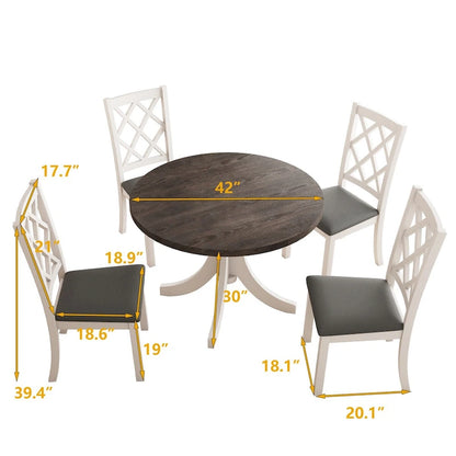5-Piece Round Dining Table Set with Upholstered Chairs