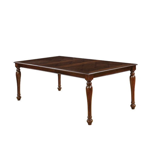 Rectangular Wooden Dining Table With Turned Legs, Brown