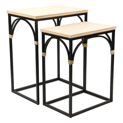 Claudette Set of 2 Rattan Accented Wood & Metal Rectangle Side Tables