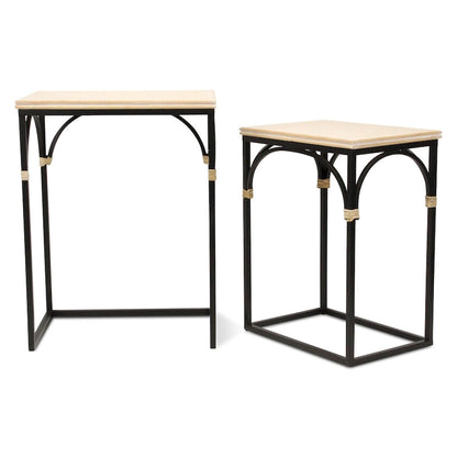 Claudette Set of 2 Rattan Accented Wood & Metal Rectangle Side Tables