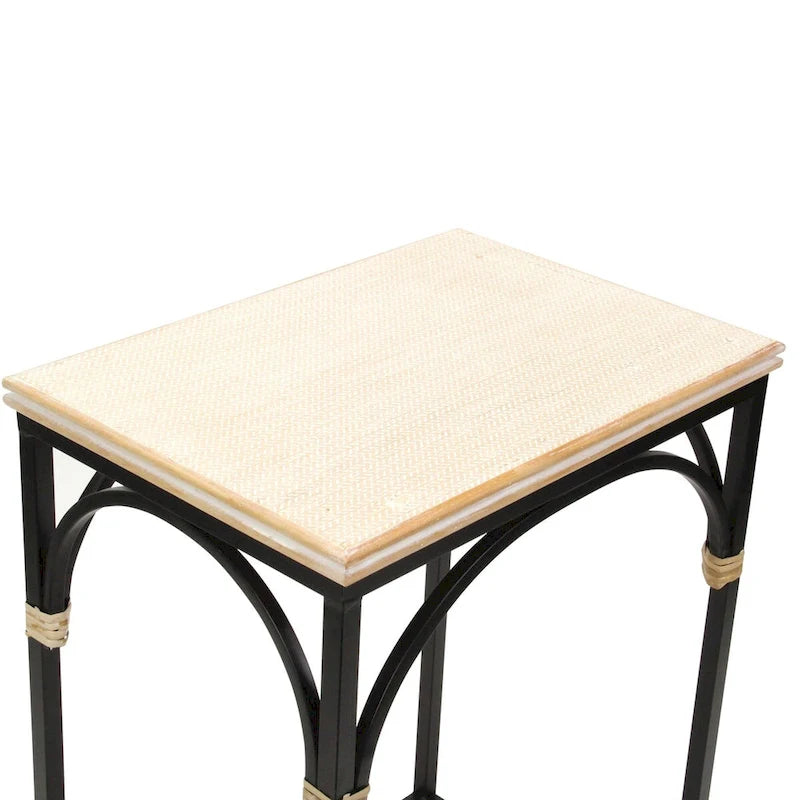 Claudette Set of 2 Rattan Accented Wood & Metal Rectangle Side Tables