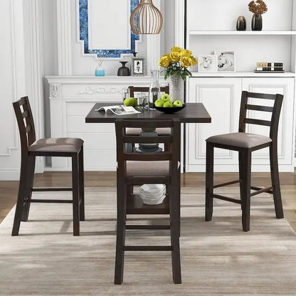 5 PCS Wooden Counter Height Dining Set with Padded Chairs and Storage Shelving