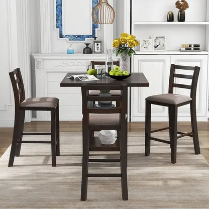 5 PCS Wooden Counter Height Dining Set with Padded Chairs and Storage Shelving