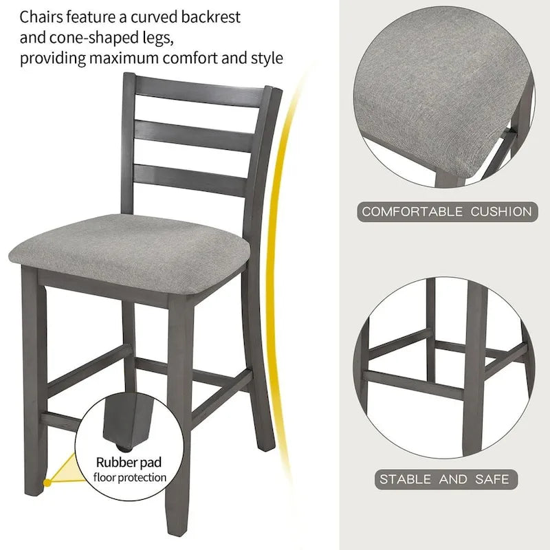 5 PCS Wooden Counter Height Dining Set with Padded Chairs and Storage Shelving