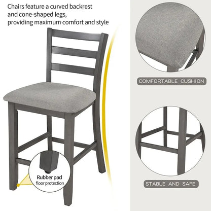 5 PCS Wooden Counter Height Dining Set with Padded Chairs and Storage Shelving