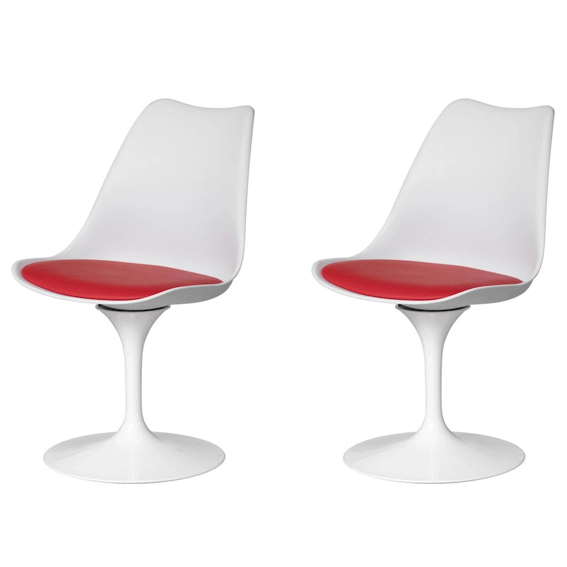Mid-Century Modern Swivel Tulip Side Chair with Comfortable Cushioned Seat, White Polypropylene Accent Side Chair