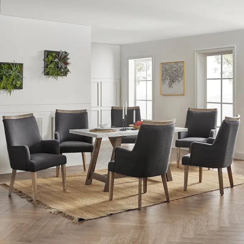 Albert Farmhouse Upholstered Solid Wood Dining Chair Set of 6 by HULALA HOME