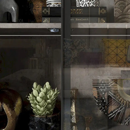 Display Storage Cabinet Showcase with Glass Doors and LED Light