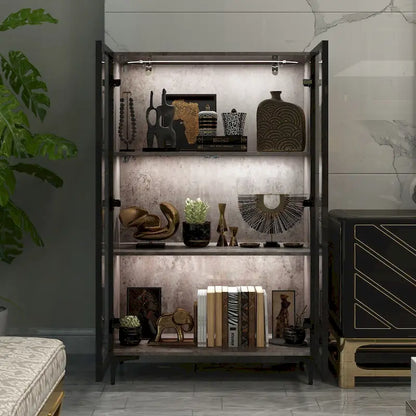 Display Storage Cabinet Showcase with Glass Doors and LED Light