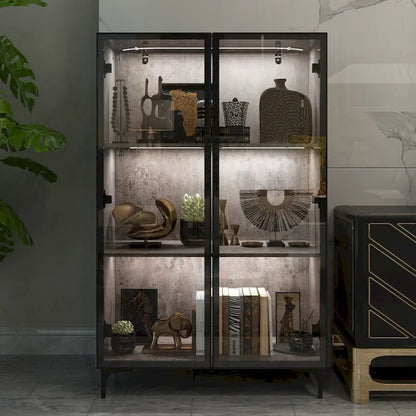 Display Storage Cabinet Showcase with Glass Doors and LED Light