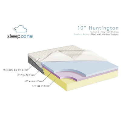 Sleep Zone Huntington 10-inch Memory Foam Mattress and Z150 Adjustable Base Set