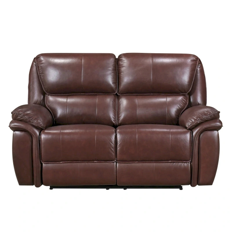 Jack 66 Inch Manual Recliner Loveseat, Plush Brown Top Grain Leather, Wood