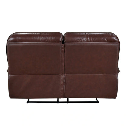 Jack 66 Inch Manual Recliner Loveseat, Plush Brown Top Grain Leather, Wood