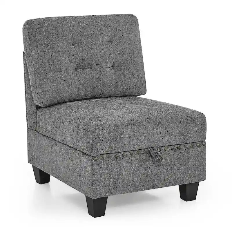 Grey Chenille L-shaped Modular Sectional Sofa with Three Single Chairs and Three Corners - 116W x 89.5D x 36.5H