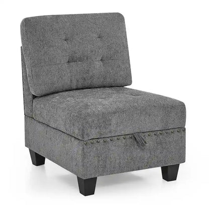 Grey Chenille L-shaped Modular Sectional Sofa with Three Single Chairs and Three Corners - 116W x 89.5D x 36.5H