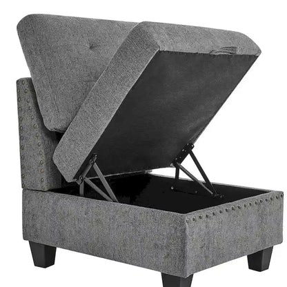 Grey Chenille L-shaped Modular Sectional Sofa with Three Single Chairs and Three Corners - 116W x 89.5D x 36.5H