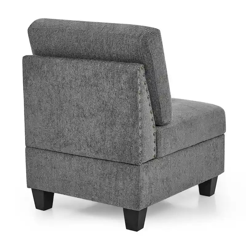 Grey Chenille L-shaped Modular Sectional Sofa with Three Single Chairs and Three Corners - 116W x 89.5D x 36.5H