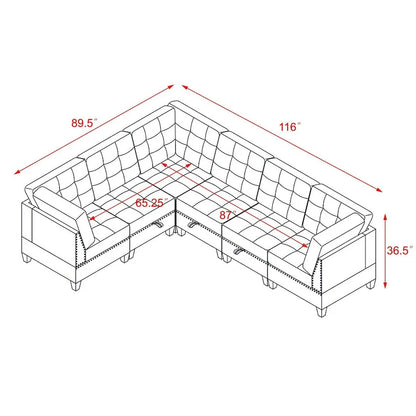 Grey Chenille L-shaped Modular Sectional Sofa with Three Single Chairs and Three Corners - 116W x 89.5D x 36.5H