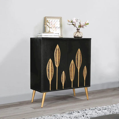 Evari Mid-century Modern 2-Door Accent Cabinet Sideboard Antique Gold Storage Shelf for Living/ Dining Room