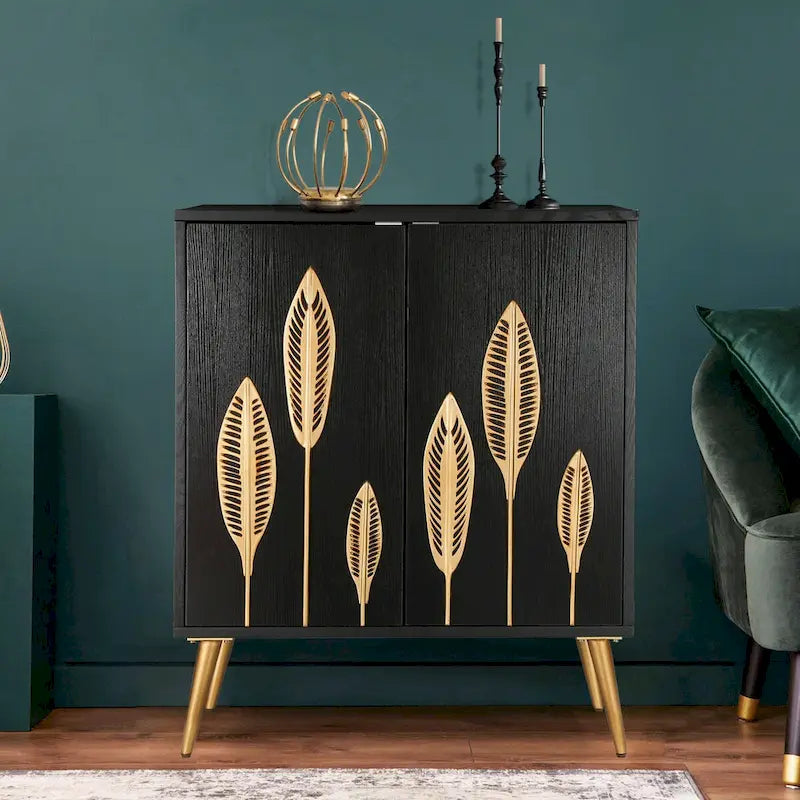Evari Mid-century Modern 2-Door Accent Cabinet Sideboard Antique Gold Storage Shelf for Living/ Dining Room